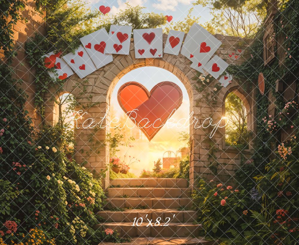 Kate Saint Valentin Cœur Mur de briques Arche Poker Toile de fond conçue par Emetselch - Kate Backdrop FR