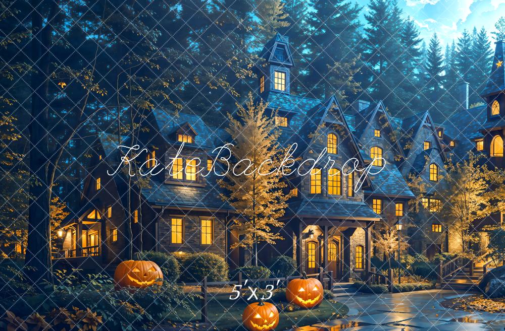 Kate Halloween Citrouille Chalet Forêt Toile de fond conçue par Emetselch - Kate Backdrop FR