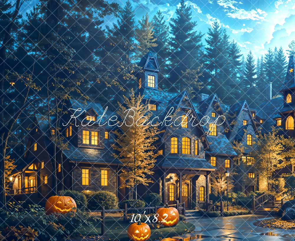 Kate Halloween Citrouille Chalet Forêt Toile de fond conçue par Emetselch - Kate Backdrop FR