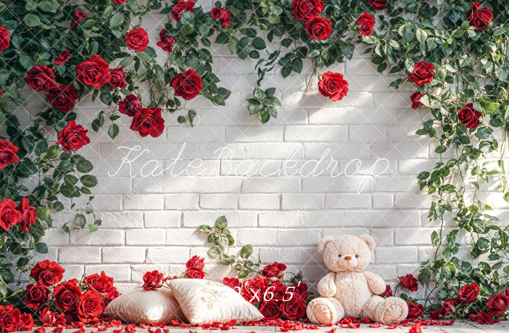 Kate Mur de briques Roses Ours en peluche Toile de fond conçue par Emetselch - Kate Backdrop FR