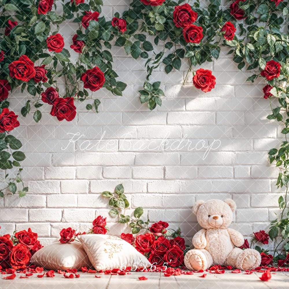 Kate Mur de briques Roses Ours en peluche Toile de fond conçue par Emetselch - Kate Backdrop FR