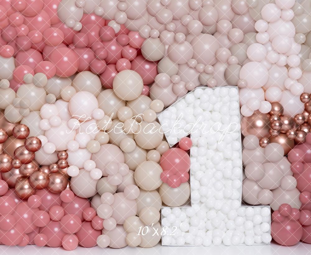 Kate Anniversaire Mur de ballons Rose Or Toile de fond conçue par Kerry Anderson - Kate Backdrop FR