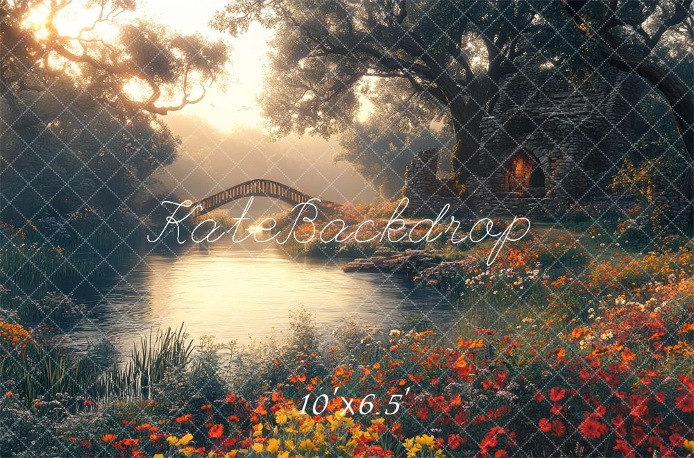 Kate Jardin Fantastique Forêt Pont Fleurs Toile de fond conçue par Mini MakeBelieve - Kate Backdrop FR