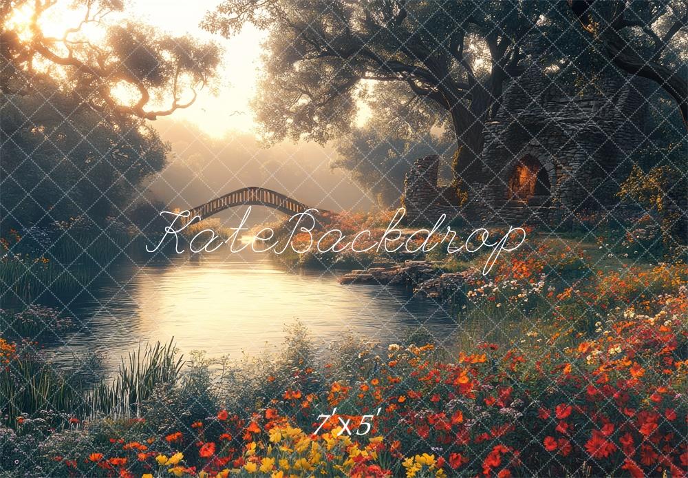 Kate Jardin Fantastique Forêt Pont Fleurs Toile de fond conçue par Mini MakeBelieve - Kate Backdrop FR