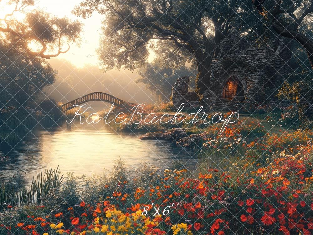 Kate Jardin Fantastique Forêt Pont Fleurs Toile de fond conçue par Mini MakeBelieve - Kate Backdrop FR