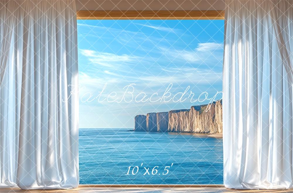 Kate Océan Bleu Falaise Fenêtre Rideaux Toile de fond conçue par Mini MakeBelieve - Kate Backdrop FR