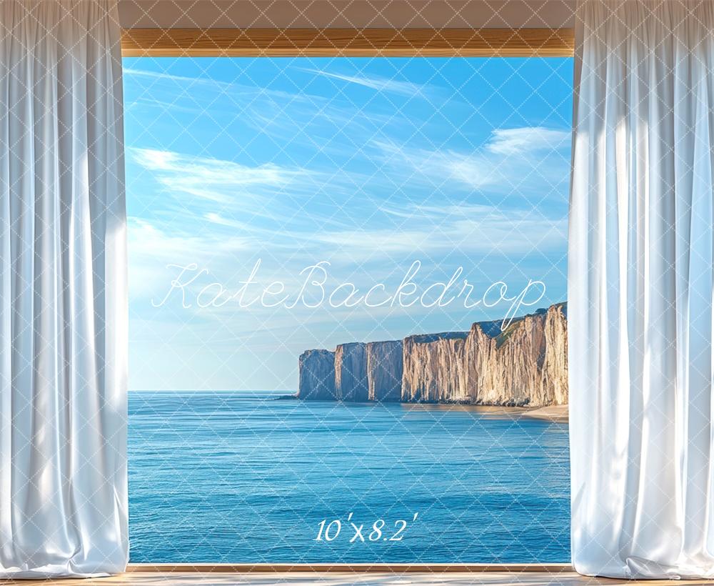 Kate Océan Bleu Falaise Fenêtre Rideaux Toile de fond conçue par Mini MakeBelieve - Kate Backdrop FR