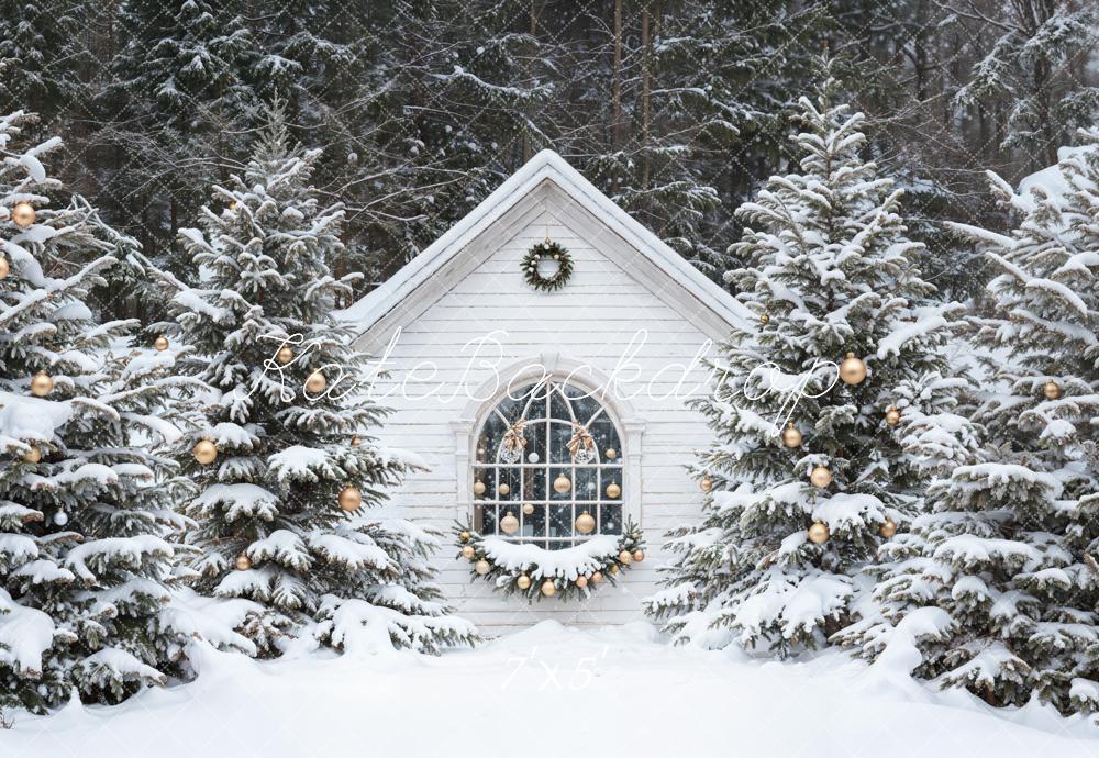 Kate Noël Neige Cabane Forêt Toile de fond conçue par Emetselch - Kate Backdrop FR