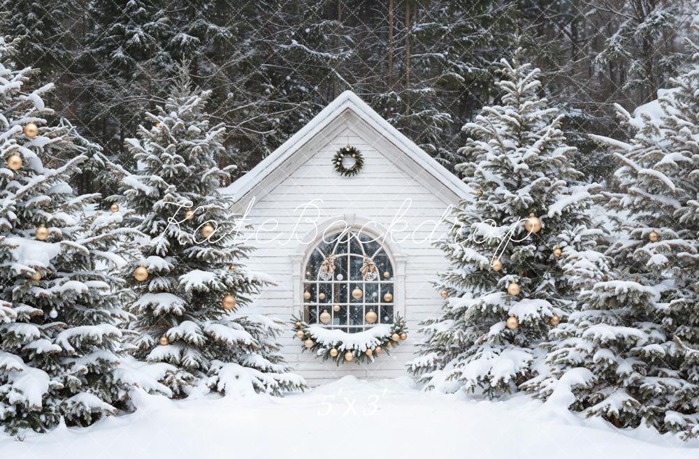 Kate Noël Neige Cabane Forêt Toile de fond conçue par Emetselch - Kate Backdrop FR