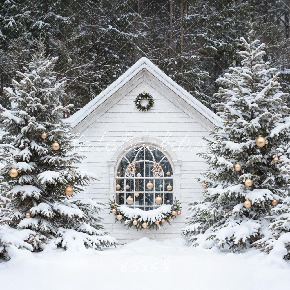 Kate Noël Neige Cabane Forêt Toile de fond conçue par Emetselch - Kate Backdrop FR