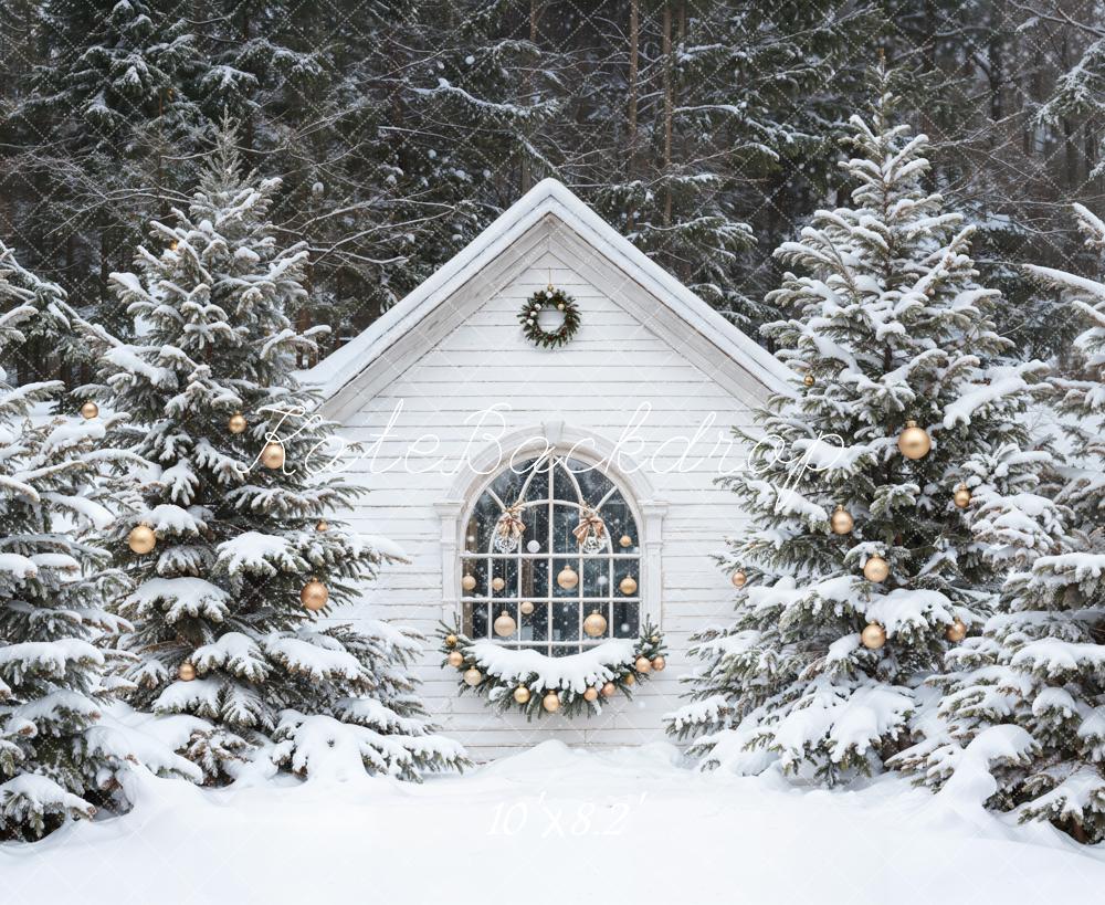 Kate Noël Neige Cabane Forêt Toile de fond conçue par Emetselch - Kate Backdrop FR