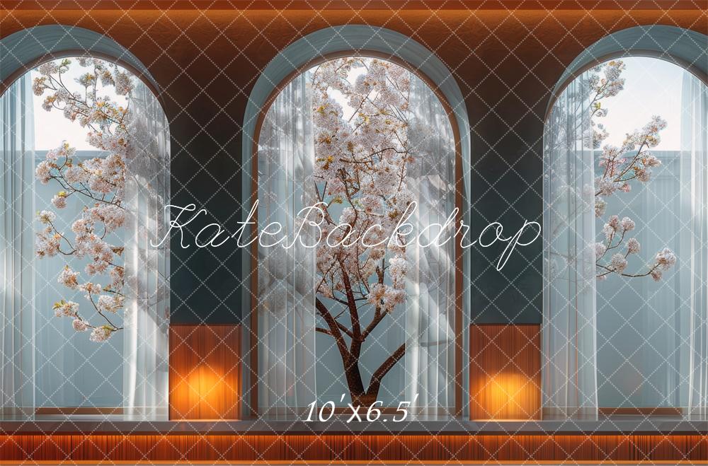 Kate Fleur de cerisier Fenêtre Rose Moderne Toile de fond conçue par Mini MakeBelieve - Kate Backdrop FR