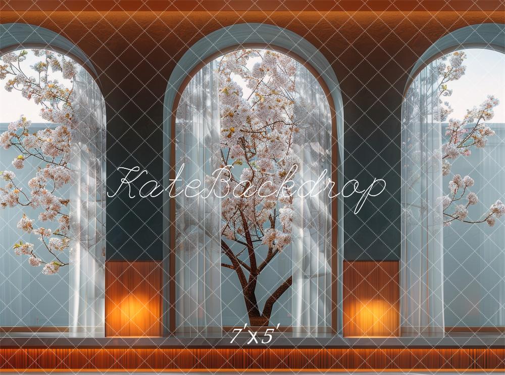 Kate Fleur de cerisier Fenêtre Rose Moderne Toile de fond conçue par Mini MakeBelieve - Kate Backdrop FR