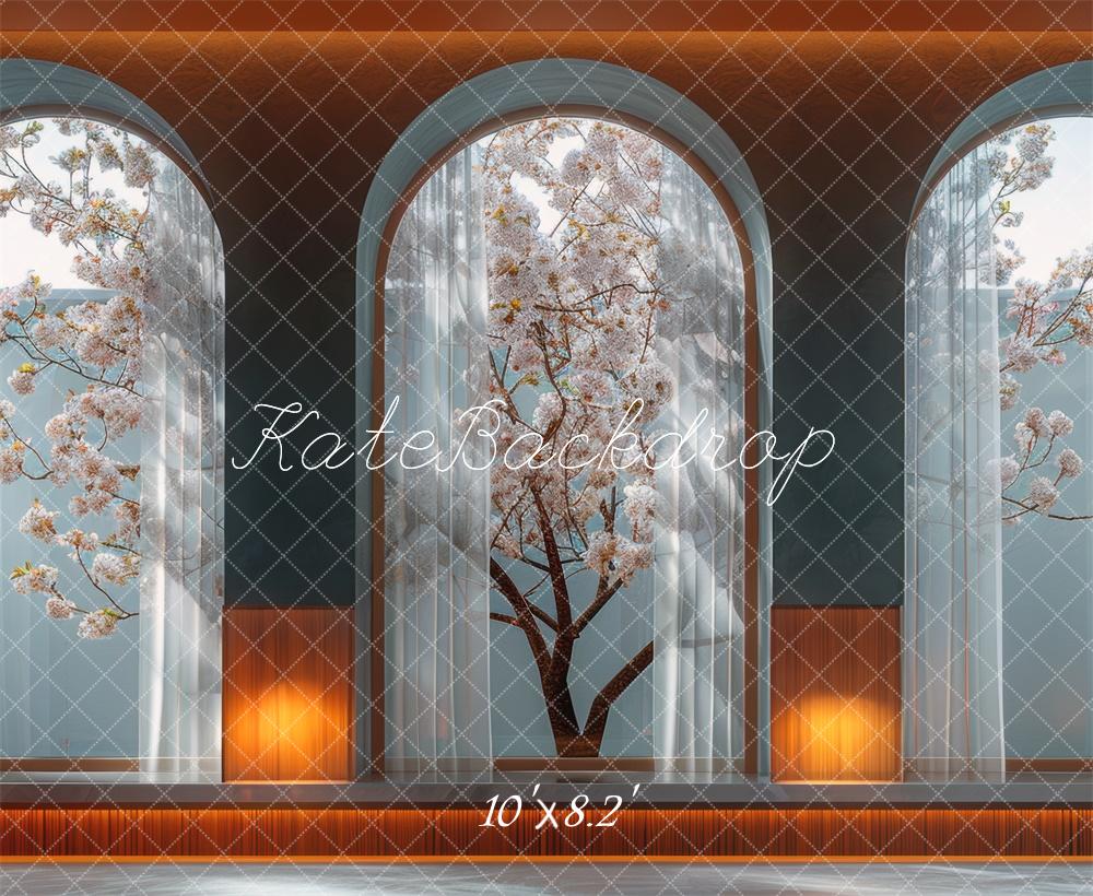 Kate Fleur de cerisier Fenêtre Rose Moderne Toile de fond conçue par Mini MakeBelieve - Kate Backdrop FR