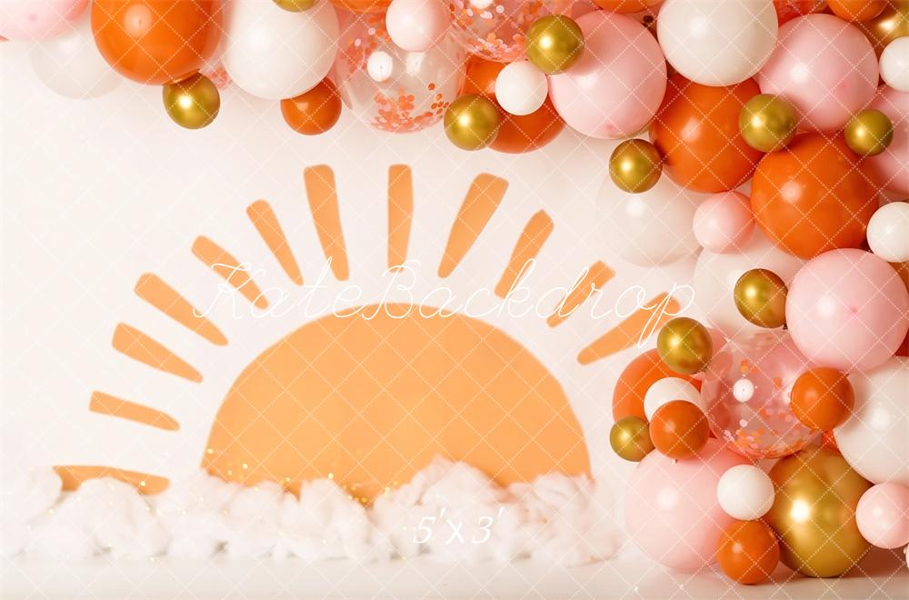 Kate Cake smash Ballons Lever du soleil Toile de fond conçue par Mandy Ringe - Kate Backdrop FR