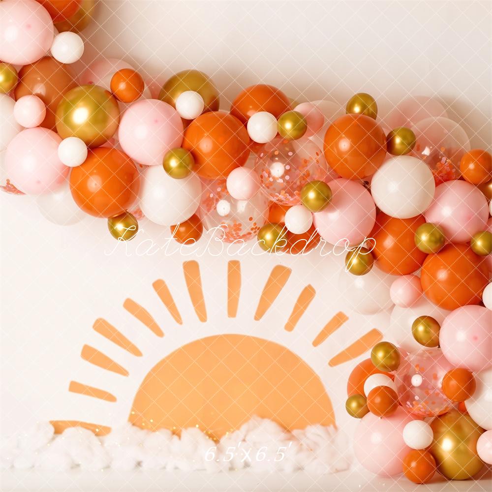 Kate Cake smash Ballons Lever du soleil Toile de fond conçue par Mandy Ringe - Kate Backdrop FR