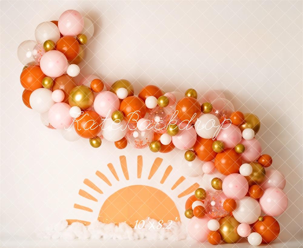 Kate Cake smash Ballons Lever du soleil Toile de fond conçue par Mandy Ringe - Kate Backdrop FR