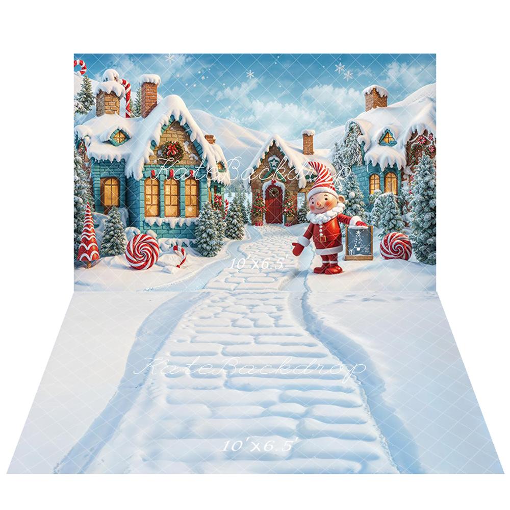 Offres Éclair #2 Kate Noël Elfe Bonbons Neige Maison Toile de fond+Hiver Chemin de briques Sol Toile de fond - Kate Backdrop FR