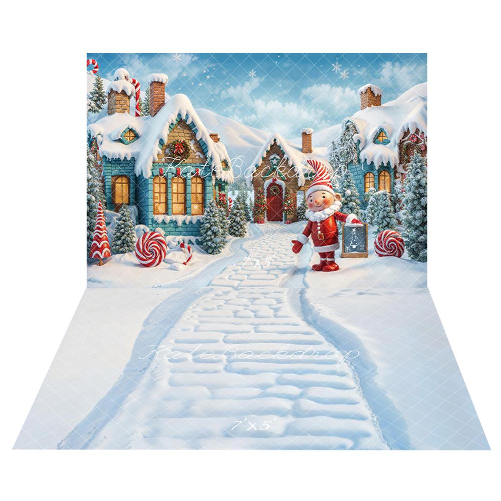 Offres Éclair #2 Kate Noël Elfe Bonbons Neige Maison Toile de fond+Hiver Chemin de briques Sol Toile de fond - Kate Backdrop FR