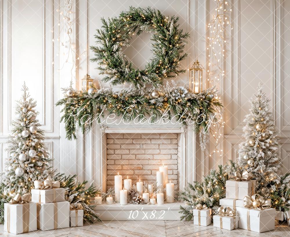Kate Sapin de Noël Cheminée Bougies Toile de fond conçue par Emetselch - Kate Backdrop FR