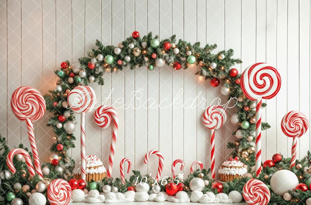 Kate Canne à sucre Noël Pays des merveilles Toile de fond conçue par Patty Robert - Kate Backdrop FR