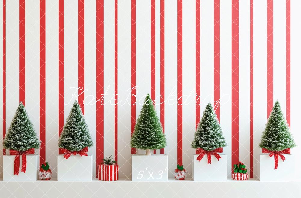 Kate Mur rayé Rouge Mini Sapins de Noël Toile de fond conçue par Patty Robert - Kate Backdrop FR