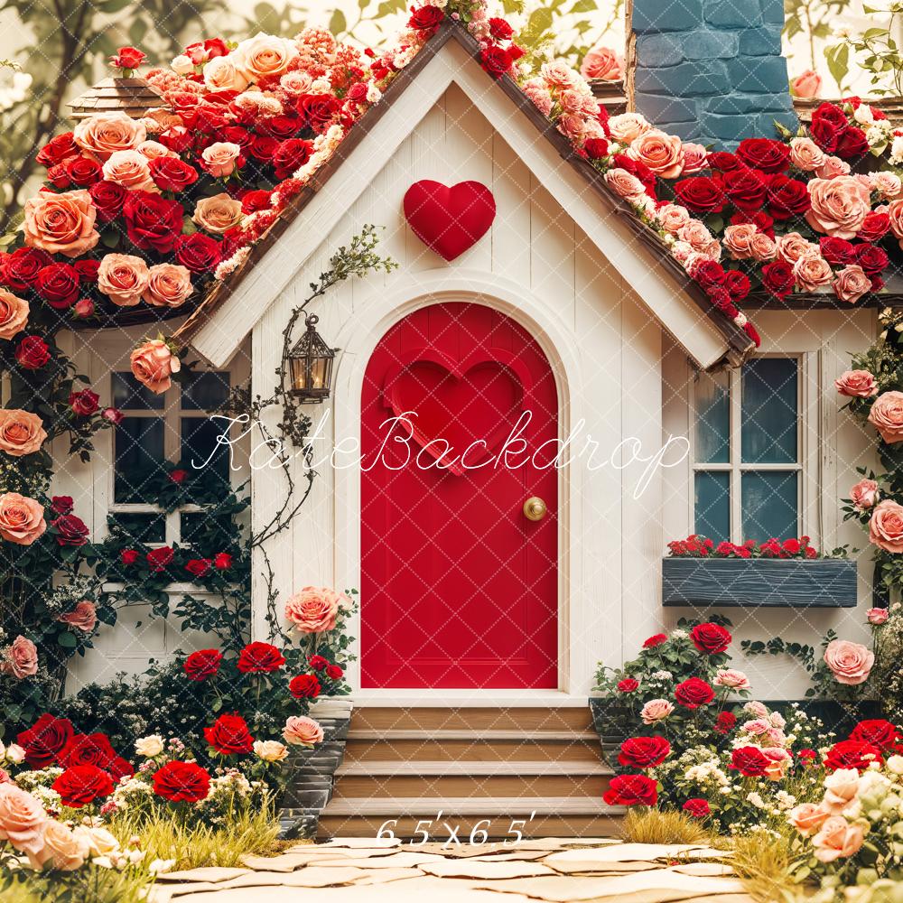 Kate Saint Valentin Roses Chalet Fleurs Maison Toile de fond conçue par Emetselch - Kate Backdrop FR
