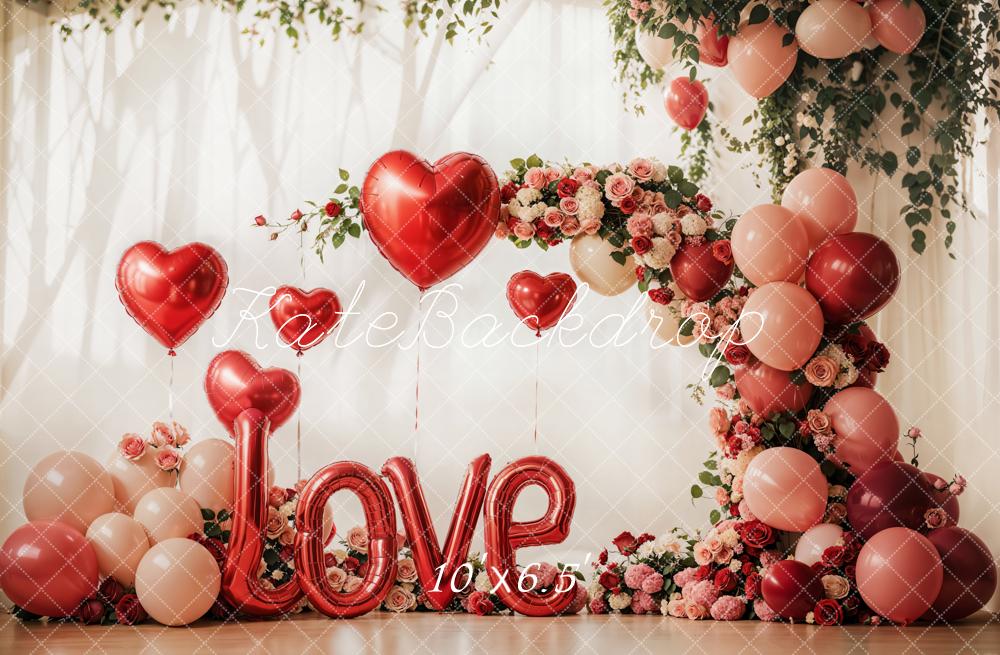Kate Saint Valentin Love Ballon Arche de Fleurs Toile de fond conçue par Emetselch - Kate Backdrop FR