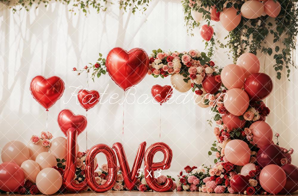 Kate Saint Valentin Love Ballon Arche de Fleurs Toile de fond conçue par Emetselch - Kate Backdrop FR