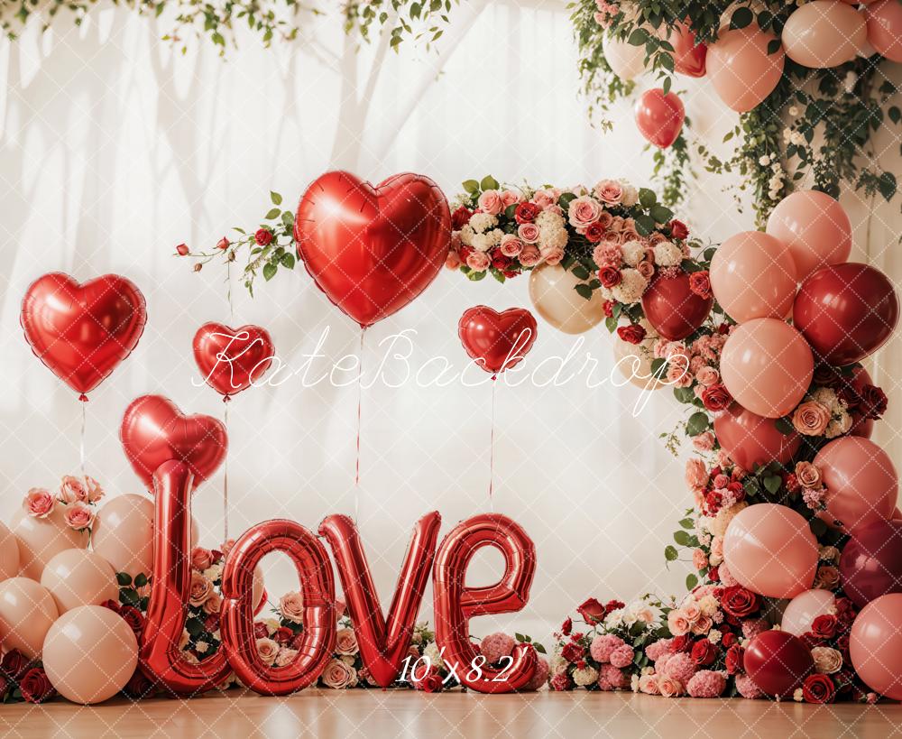 Kate Saint Valentin Love Ballon Arche de Fleurs Toile de fond conçue par Emetselch - Kate Backdrop FR
