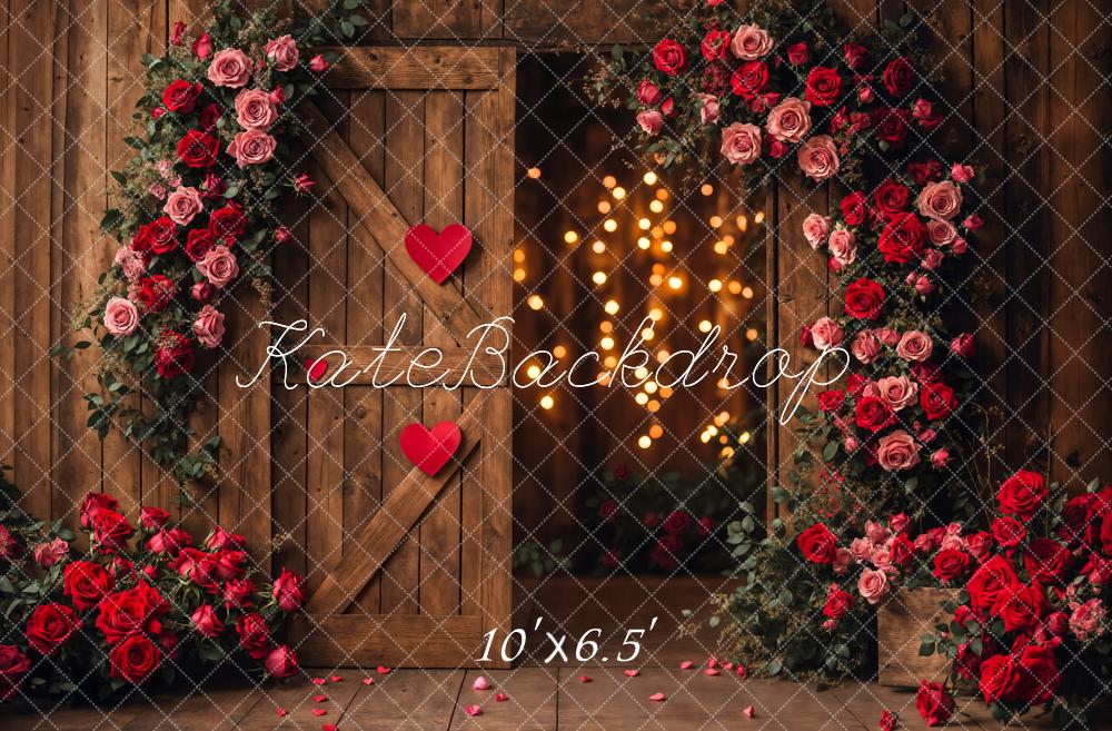 Kate Saint Valentin Fleur Porte Mur en bois Toile de fond conçue par Emetselch - Kate Backdrop FR
