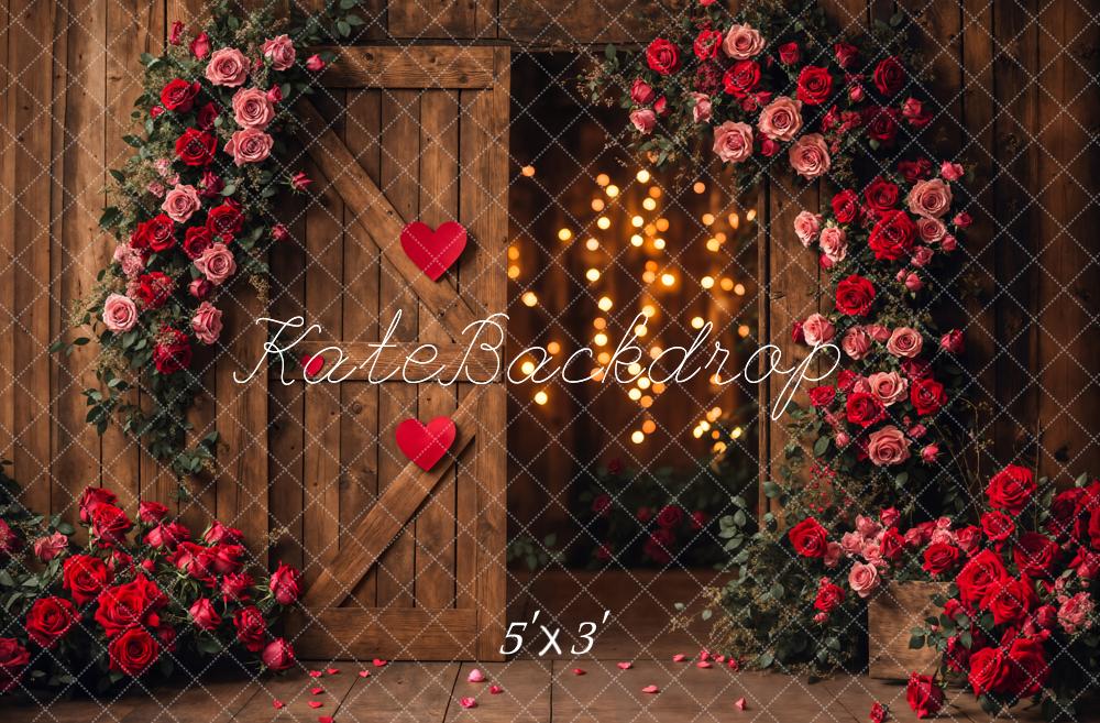 Kate Saint Valentin Fleur Porte Mur en bois Toile de fond conçue par Emetselch - Kate Backdrop FR