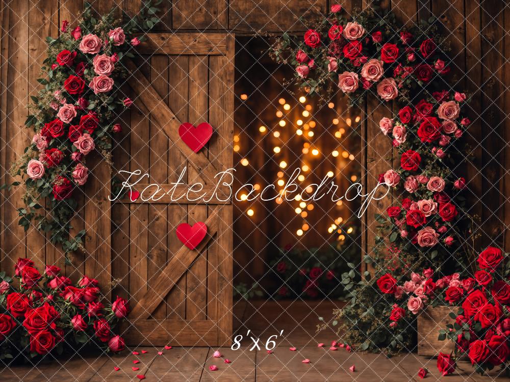 Kate Saint Valentin Fleur Porte Mur en bois Toile de fond conçue par Emetselch - Kate Backdrop FR