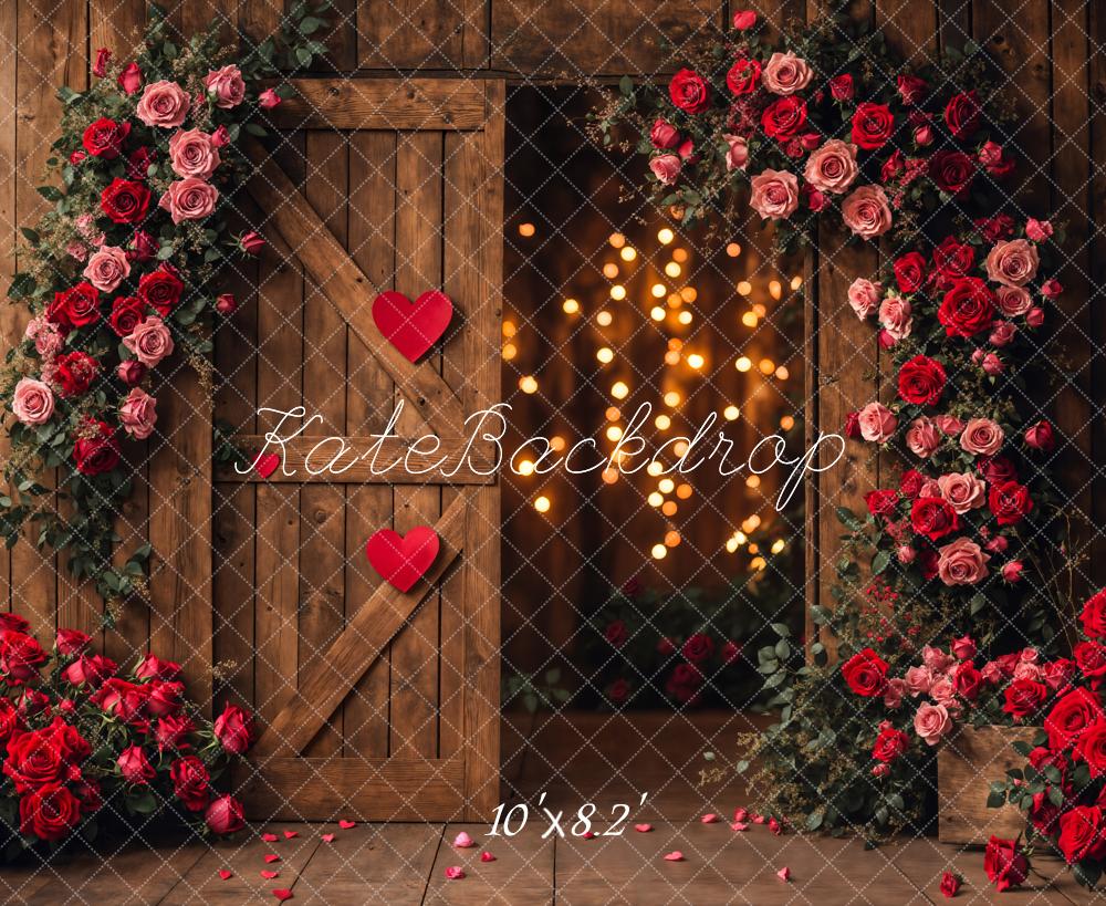 Kate Saint Valentin Fleur Porte Mur en bois Toile de fond conçue par Emetselch - Kate Backdrop FR