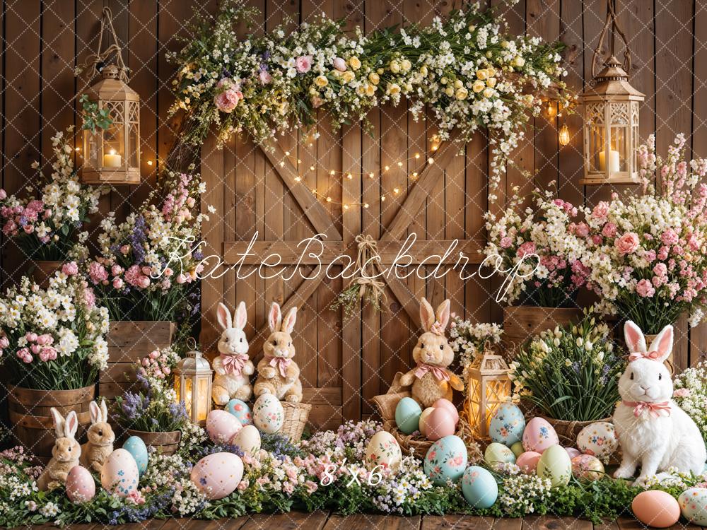 Kate Pâques Lapin Fleurs Œufs Porte en bois Toile de fond conçue par Emetselch - Kate Backdrop FR