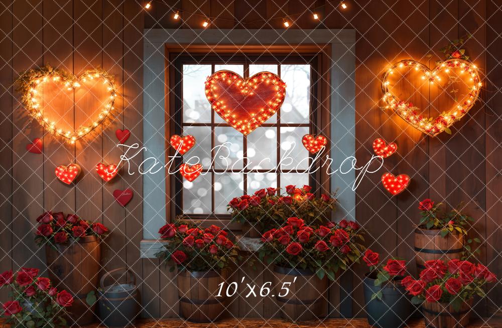 Kate Saint Valentin Cœur Lumières Roses Fenêtre Toile de fond conçue par Emetselch - Kate Backdrop FR