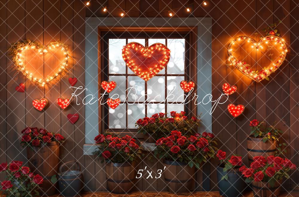Kate Saint Valentin Cœur Lumières Roses Fenêtre Toile de fond conçue par Emetselch - Kate Backdrop FR