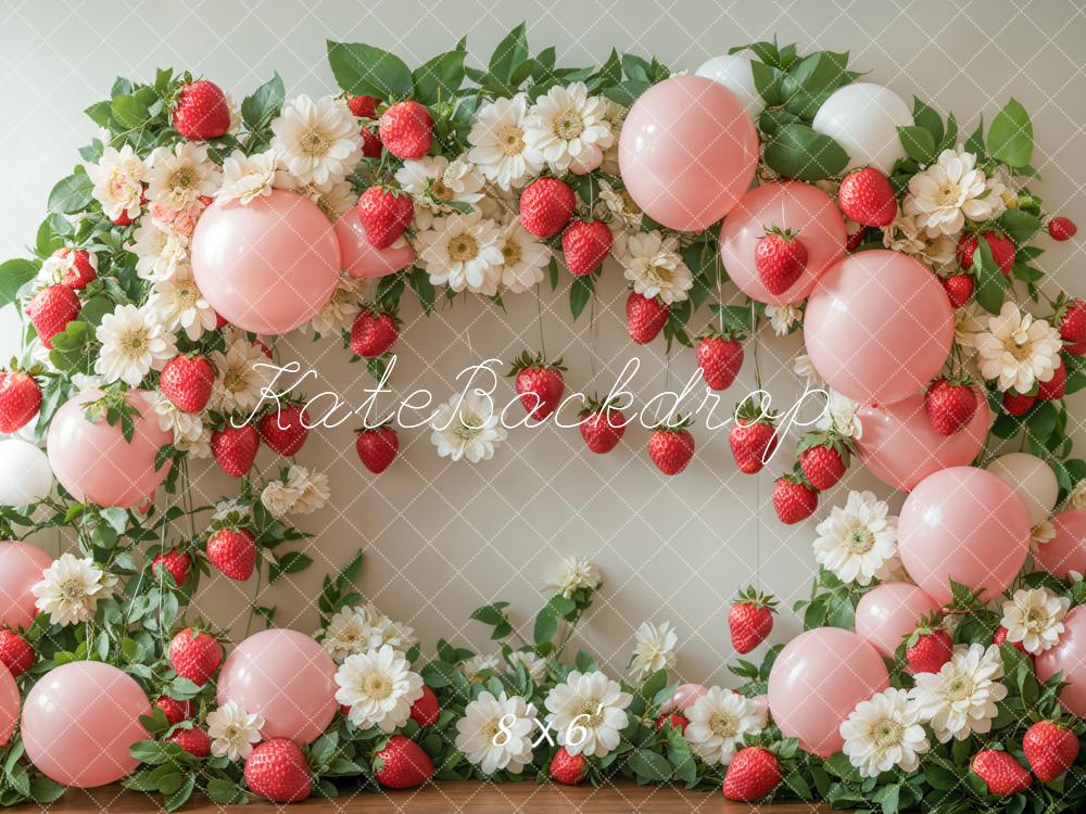 Kate Printemps Fraise Fleur Ballon Arche Toile de fond conçue par Emetselch - Kate Backdrop FR