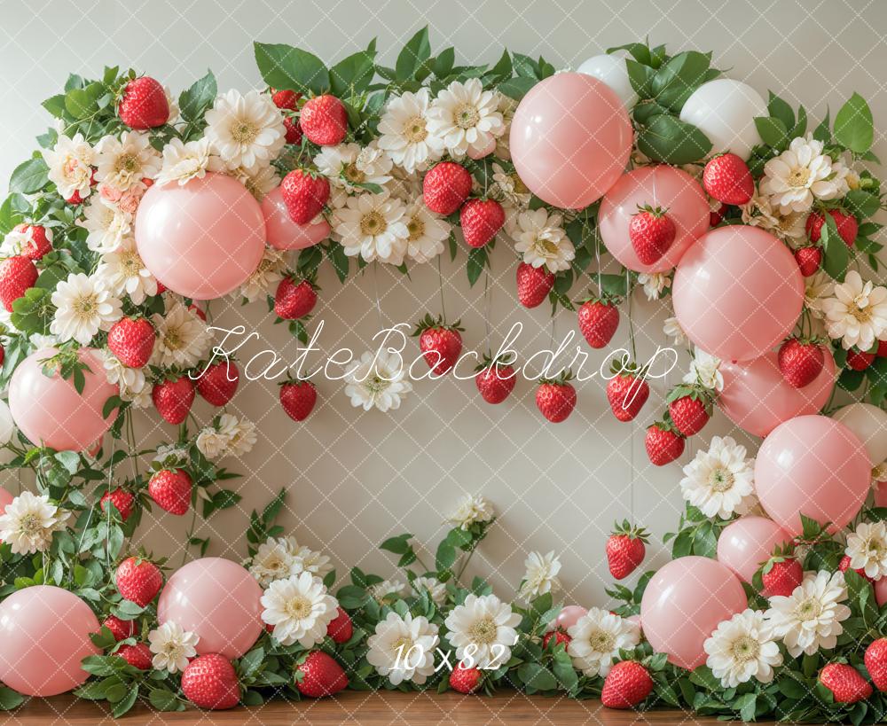 Kate Printemps Fraise Fleur Ballon Arche Toile de fond conçue par Emetselch - Kate Backdrop FR