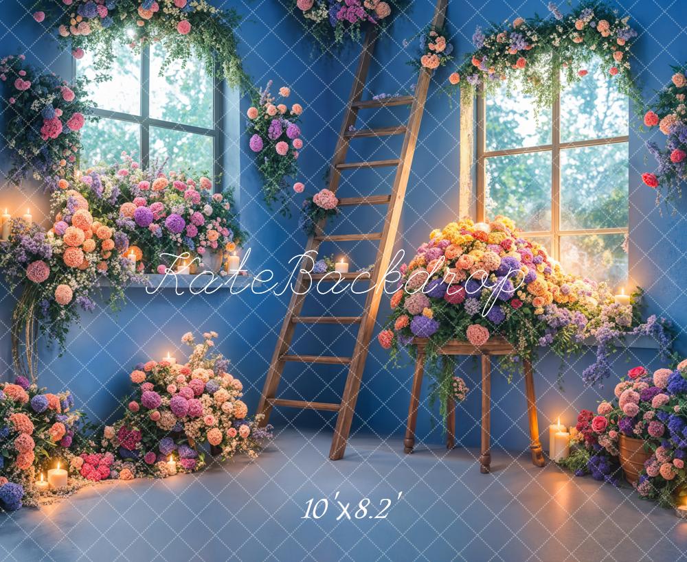 Kate Printemps Intérieur Bleu Fleurs Échelle Toile de fond conçue par Emetselch - Kate Backdrop FR
