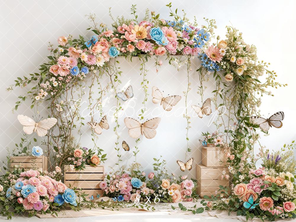 Kate Printemps Fleurs Arche Papillon Anniversaire Toile de fond conçue par Emetselch - Kate Backdrop FR