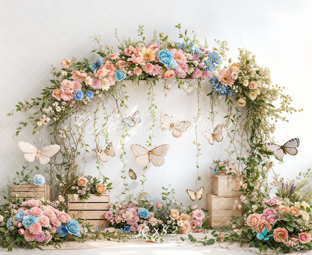 Kate Printemps Fleurs Arche Papillon Anniversaire Toile de fond conçue par Emetselch - Kate Backdrop FR