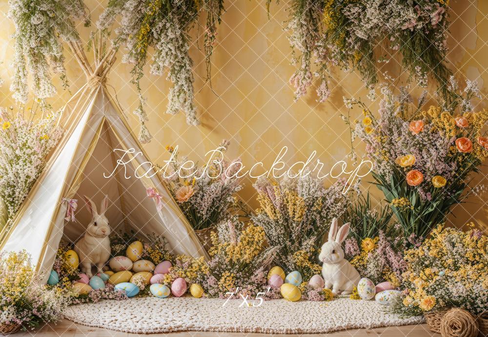 PROMO Kate Pâques Lapin Tente Œufs Fleurs Toile de fond conçue par Emetselch - Kate Backdrop FR