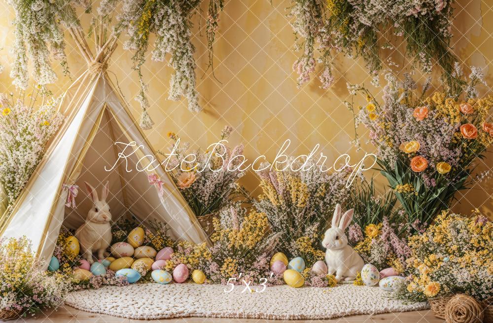PROMO Kate Pâques Lapin Tente Œufs Fleurs Toile de fond conçue par Emetselch - Kate Backdrop FR