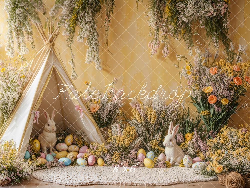 PROMO Kate Pâques Lapin Tente Œufs Fleurs Toile de fond conçue par Emetselch - Kate Backdrop FR