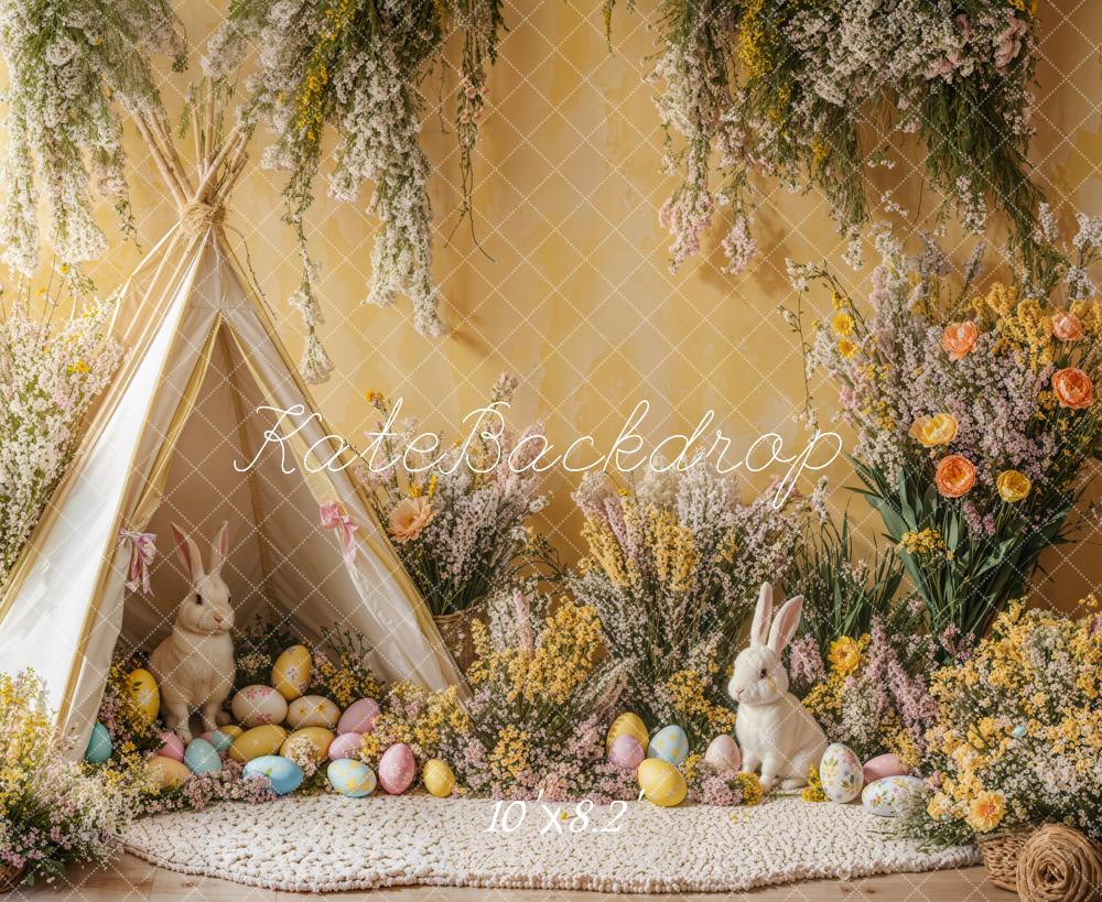 PROMO Kate Pâques Lapin Tente Œufs Fleurs Toile de fond conçue par Emetselch - Kate Backdrop FR