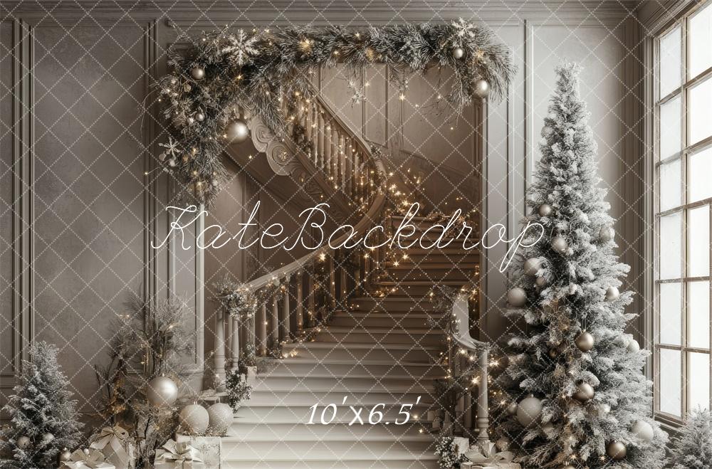 Kate Paillettes Sapin de Noël Escalier Décors Toile de fond conçue par Lidia Redekopp - Kate Backdrop FR