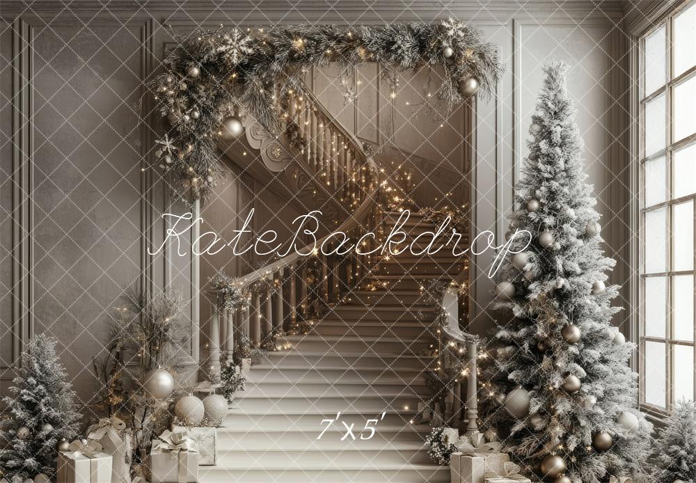 Kate Paillettes Sapin de Noël Escalier Décors Toile de fond conçue par Lidia Redekopp - Kate Backdrop FR