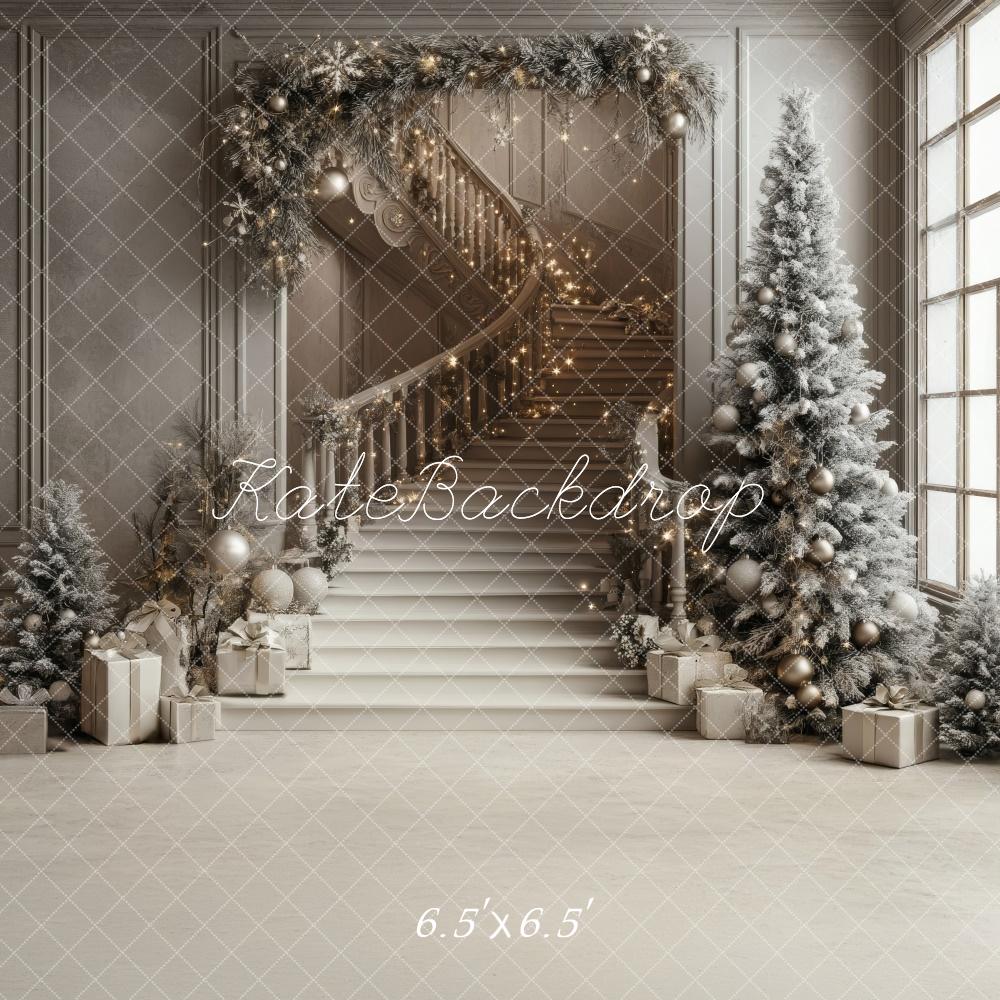 Kate Paillettes Sapin de Noël Escalier Décors Toile de fond conçue par Lidia Redekopp - Kate Backdrop FR