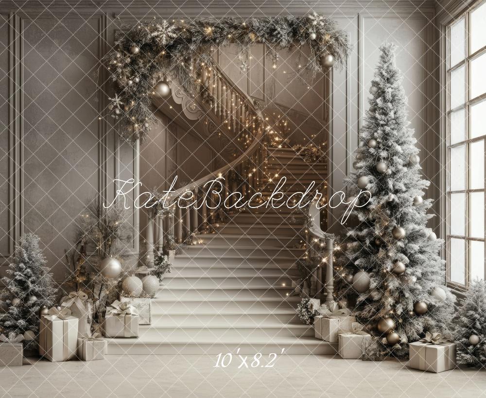 Kate Paillettes Sapin de Noël Escalier Décors Toile de fond conçue par Lidia Redekopp - Kate Backdrop FR